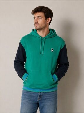 Original Penguin Men’s Medium Green Navy Colorblock Pullover Hoodie